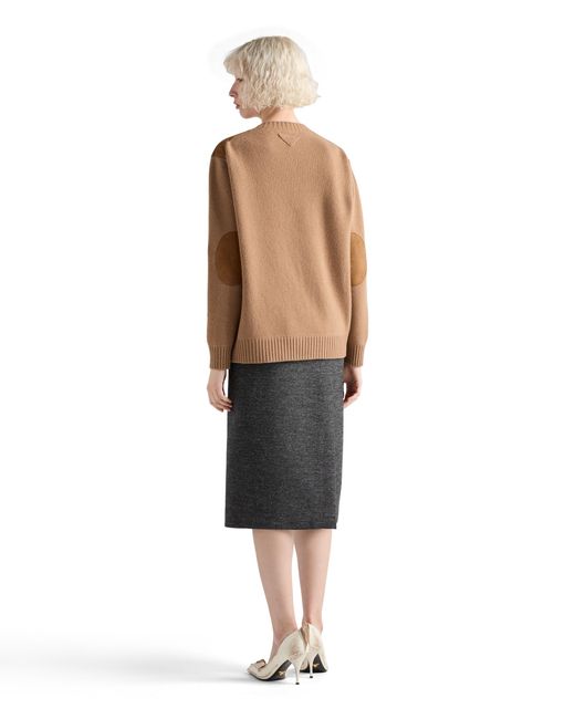 Prada Brown Cashmere, Wool And Suede Sweater