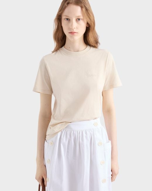 Prada Natural T-Shirt Aus Baumwoll-Jersey