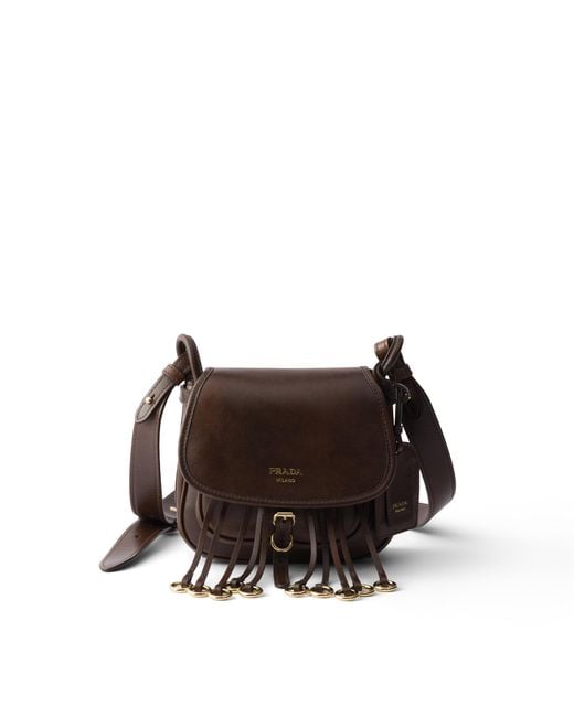 Prada Brown Corsaire Aged Leather Mini Shoulder Bag, Cocoa
