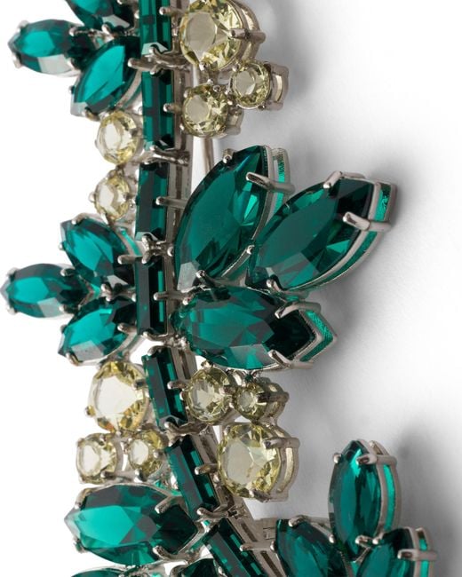 Prada Green Metal Brooch With Crystals