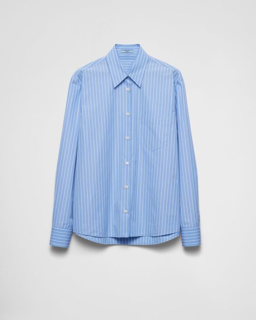 Prada Blue Gestreiftes Hemd Aus Popeline