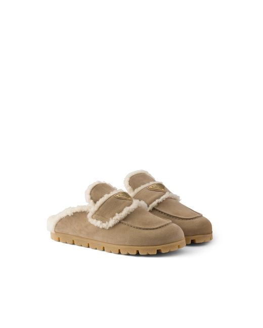 Prada Multicolor Suede And Shearling Mules