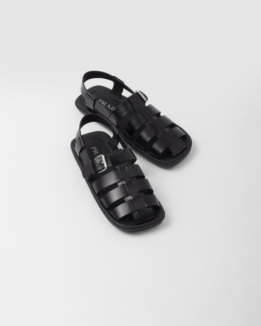 Prada Black Brushed Leather Sandals for men