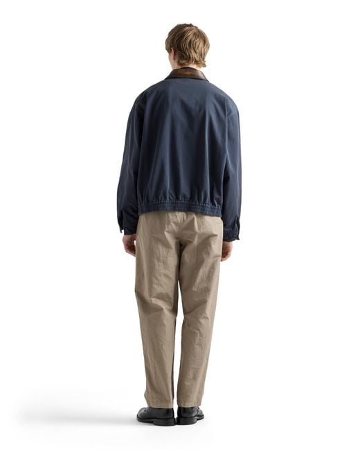 Prada Blue Cotton Jacket With Leather Details for men