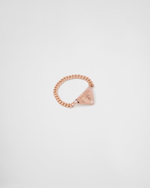 Prada White Eternal Gold Chain Ring In Pink Gold With Diamonds
