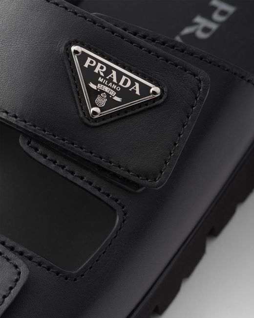 Prada Black Leather Strap Sandals, Size 5 for men