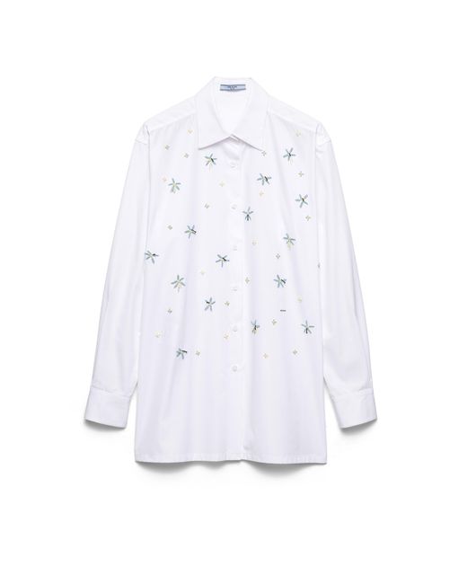 Prada White Embroidered Poplin Shirt