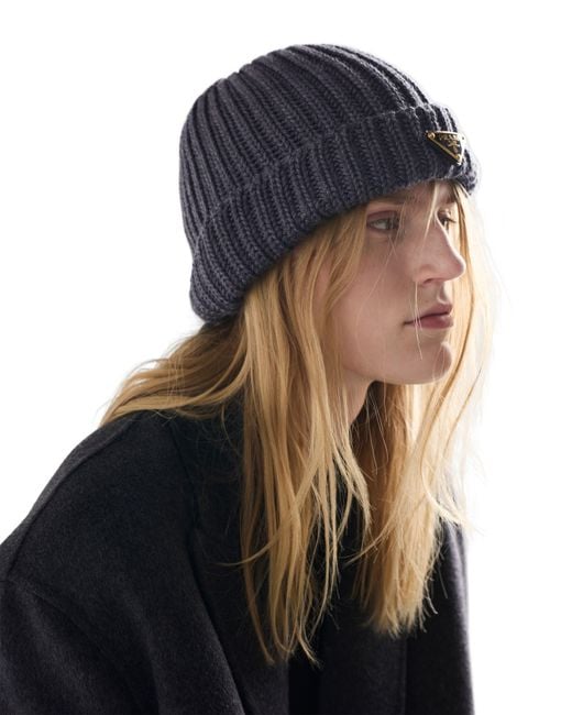 Prada Blue Strickmütze Aus Wolle, Damen, Größe