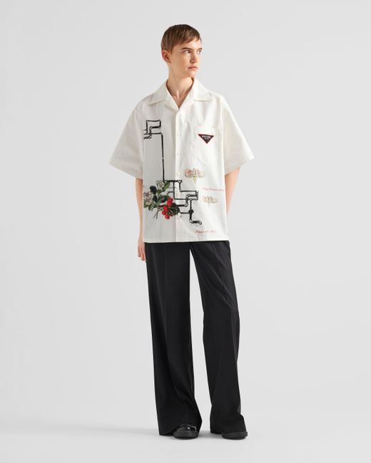 Prada Timecapsule-Hemd Aus Bedruckter Baumwolle in White für Herren