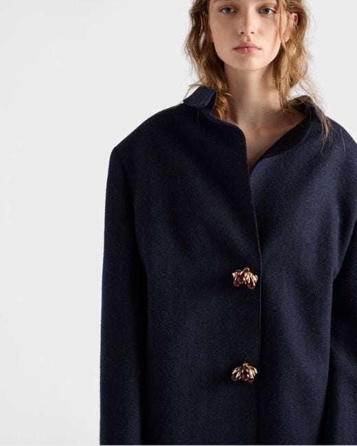Prada Blue Shetland Wool Jacket With Jewel Buttons