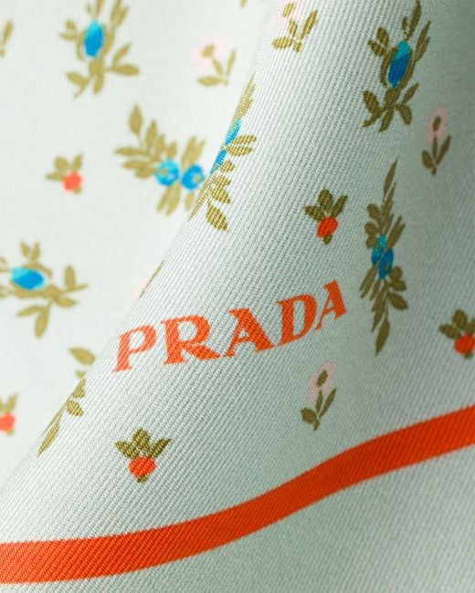 Prada Green Printed Twill Scarf 90