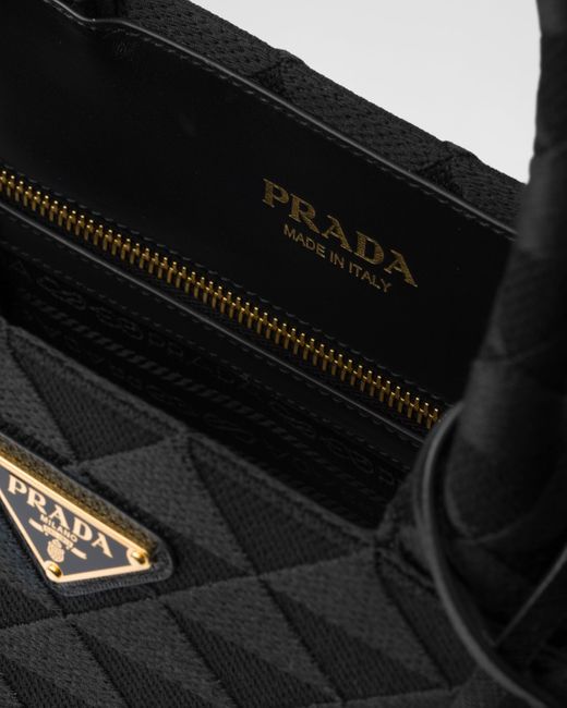 Prada Black Symbole Large Embroidered Fabric Bag