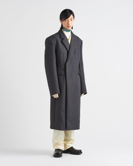 Prada Double-breasted Wool Coat in Gray 