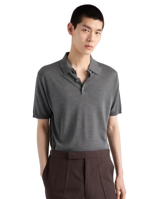 Prada Gray Cashmere And Silk Polo Shirt for men
