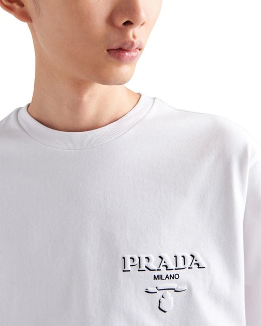 Prada Logo-embossed Cotton T-shirt in White for Men | Lyst