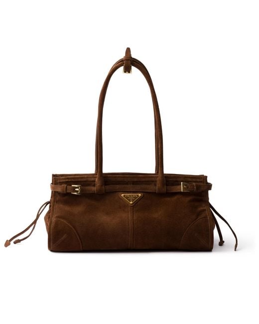 Prada Brown Bonnie Medium Suede Handbag