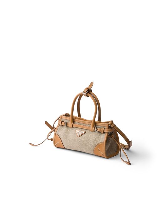 Prada Multicolor Bonnie Small Linen And Leather Handbag