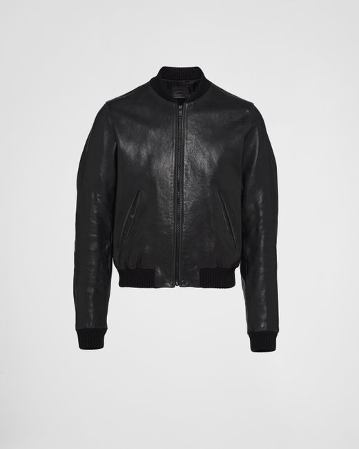 Prada Leather Bomber Jacket in Black for Men | Lyst