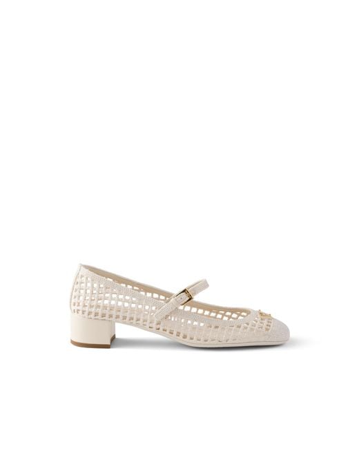 Prada White Crochet Pumps
