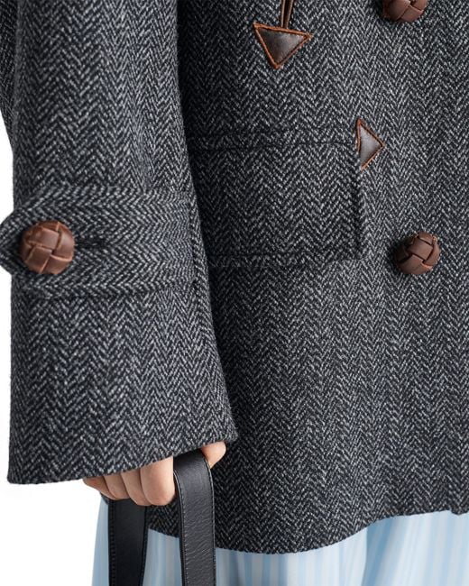 Prada Gray Double-Breasted Chevron Peacoat