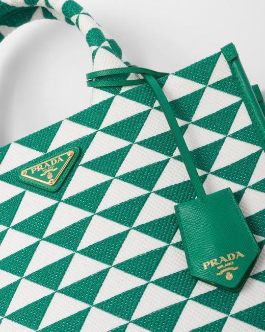 Prada Green Small Symbole Embroidered Fabric Handbag