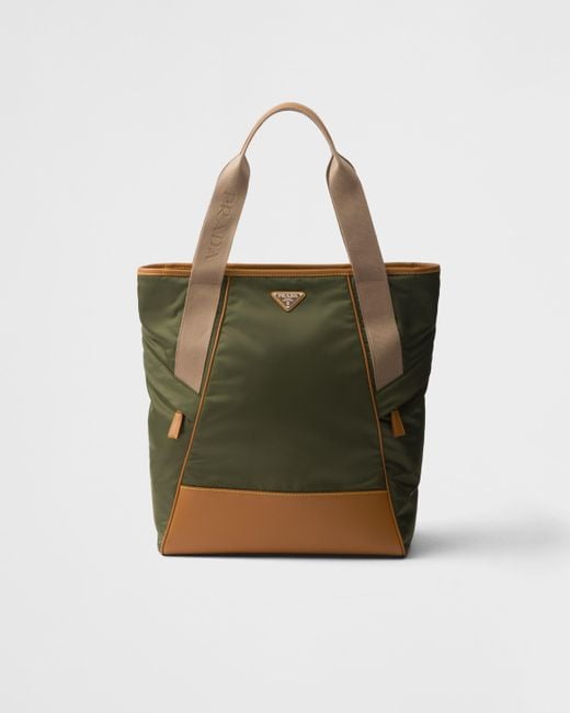 Prada Green Re-Nylon And Leather Tote Bag for men