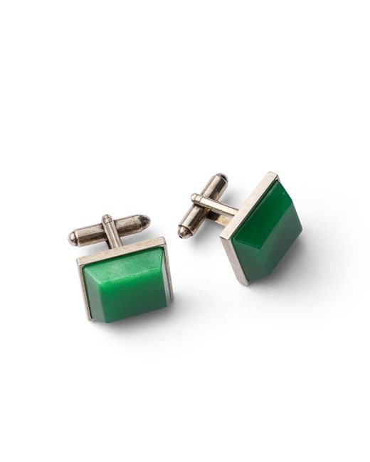 Prada Green Metal And Semi-Precious Stone Cufflinks