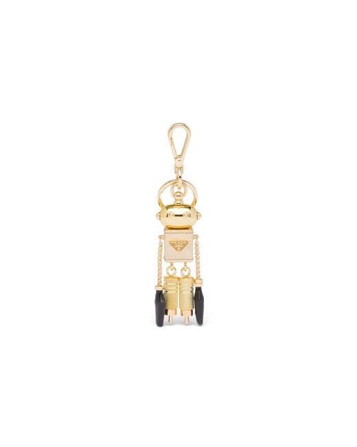 Prada White Saffiano Leather Robot Keychain Trick