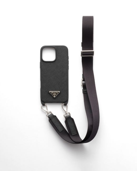 Prada Black Saffiano Leather Case For Iphone 16 Pro Max for men