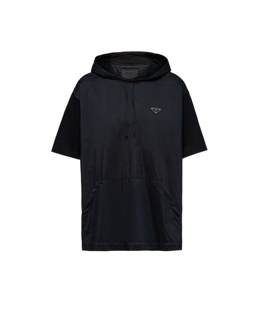 Prada Black Technical Cotton And Jersey T-shirt for men
