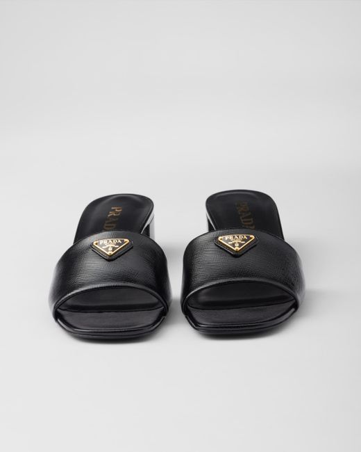 Prada Black Saffiano Patent Leather Sandals