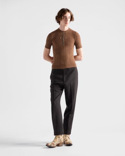 Pull À Col Rond En Laine Avec Clous Prada pour homme en coloris Brown