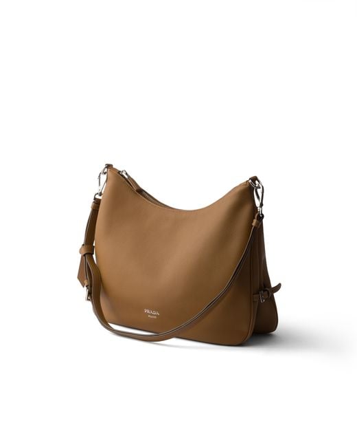 Prada Brown Fold Large Leather Shoulder Bag