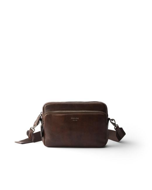 Prada Brown Leather Shoulder Bag for men