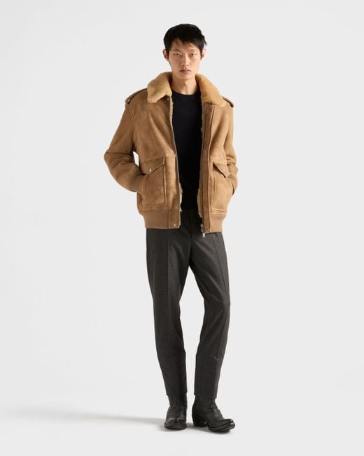 Prada Natural Suede And Shearling Bomber Jacket for men