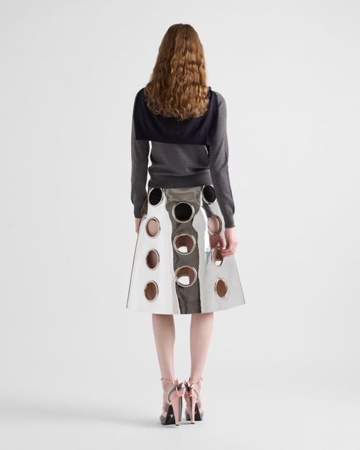 Prada Metallic-Effect Leather Midi Skirt