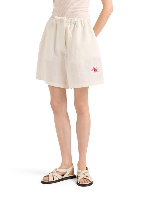 Prada White Embroidered Slubbed Linen Shorts