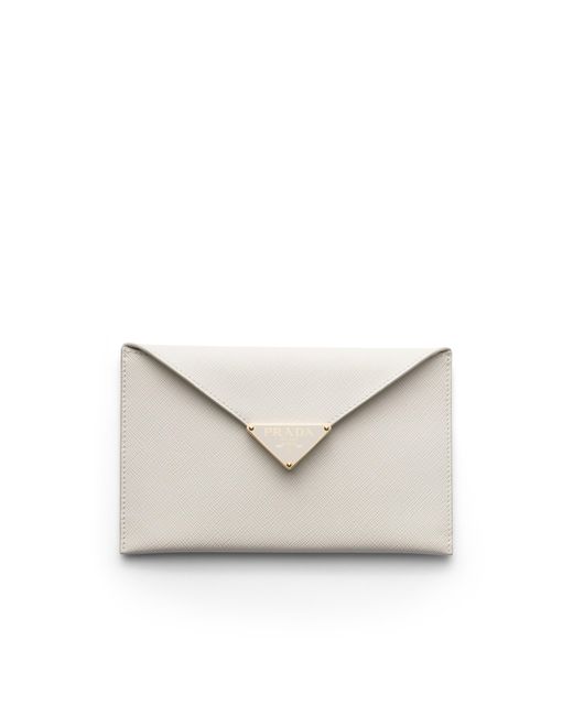 Prada White Saffiano Leather Envelope Clutch
