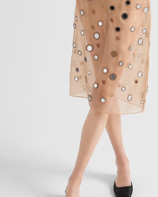 Prada Natural Mirror-embellished Organza Midi-skirt