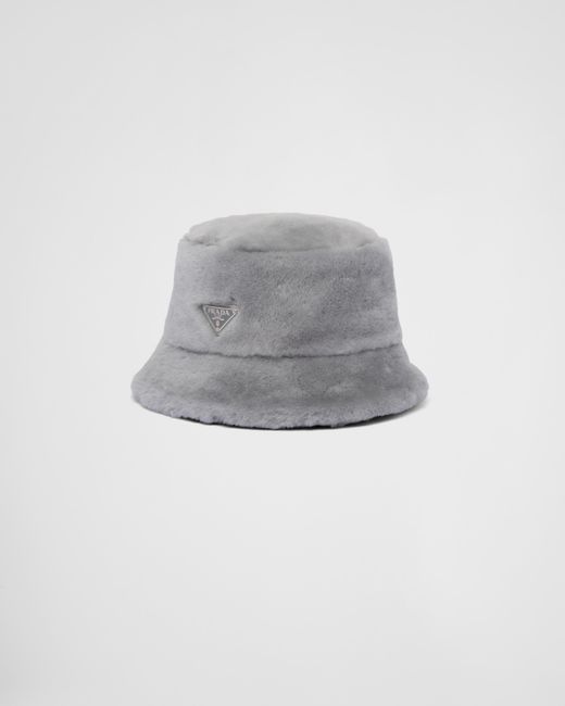 Prada Gray Shearling Bucket Hat