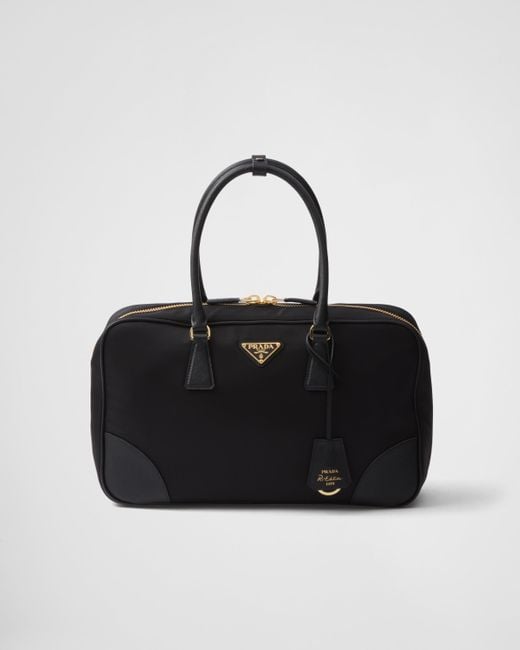 Prada Black Re-edition 1978 Large Re-nylon And Saffiano Leather Two-handle Bag
