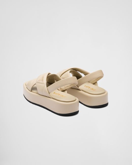 Prada Quilted Nappa Leather Flatform Sandals in White | Lyst
