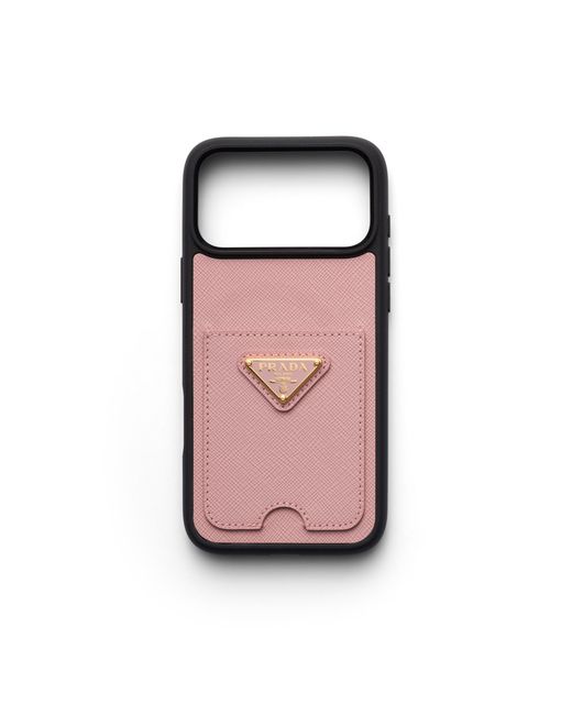 Prada Pink Saffiano Leather Case For Iphone 17 Pro Max