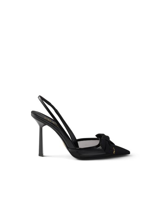 Prada White Mesh Fabric Slingback Pumps