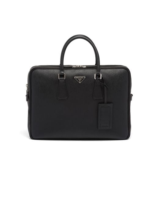 Prada Black Saffiano Leather Briefcase for men