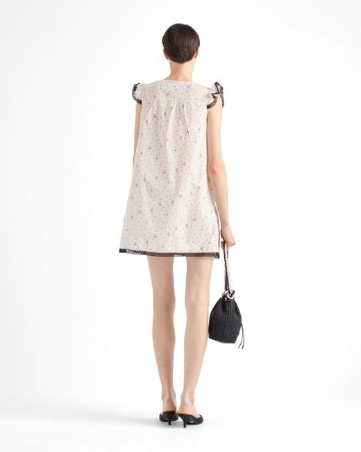 Minivestido De Batista De Algodón Con Estampado Floral Prada de color Natural