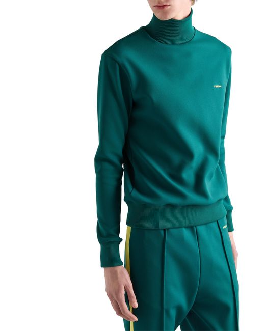 Prada Green Technical Fabric Turtleneck Sweatshirt for men
