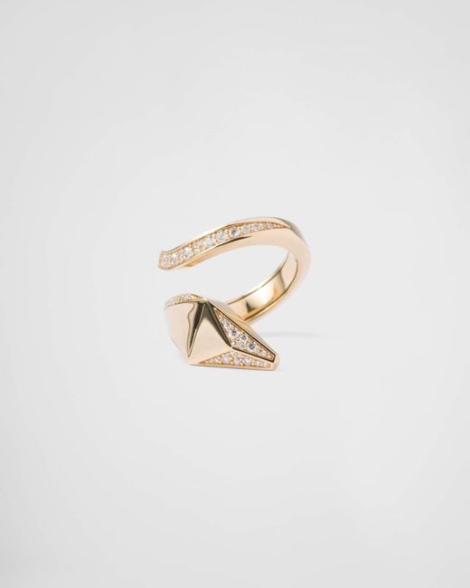 Prada White Eternal Gold Snake Ring In Yellow Gold And Diamonds