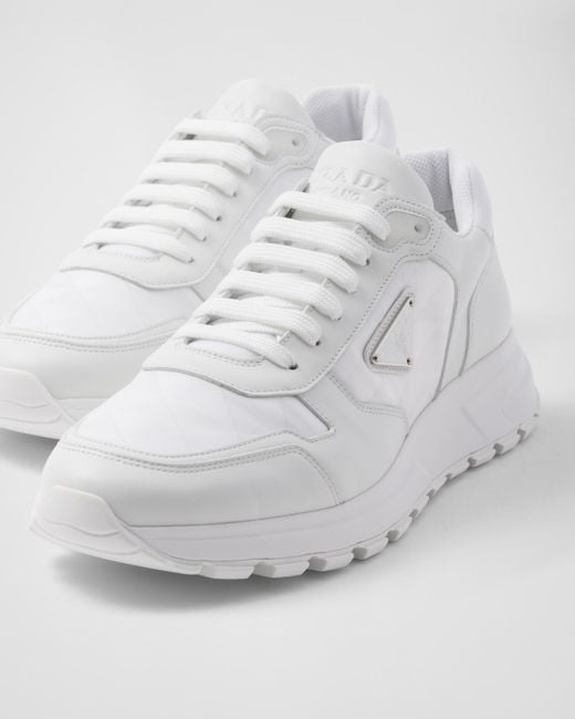 Prada White Leather And Re-nylon High-top Sneakers for men