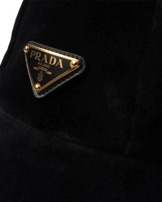 Prada Black Baseballkappe Aus Samt, Damen, Größe
